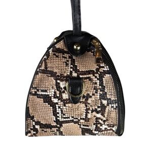 Stylish Mini Bag Brown and Tan Snake Print Purse Side Zip Triangle Structured